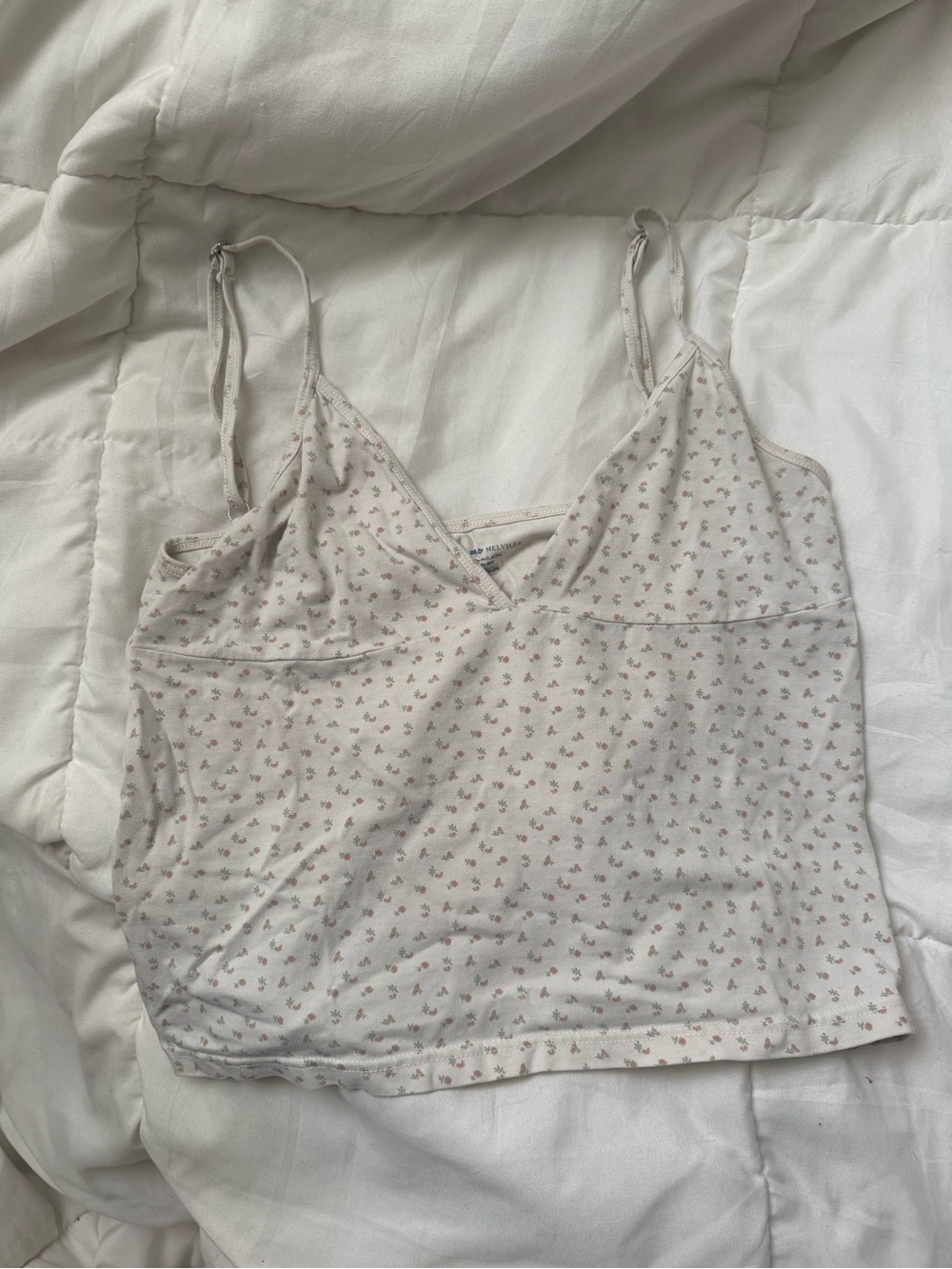 Brandy Melville Cream Floral Spaghetti Strap Cami